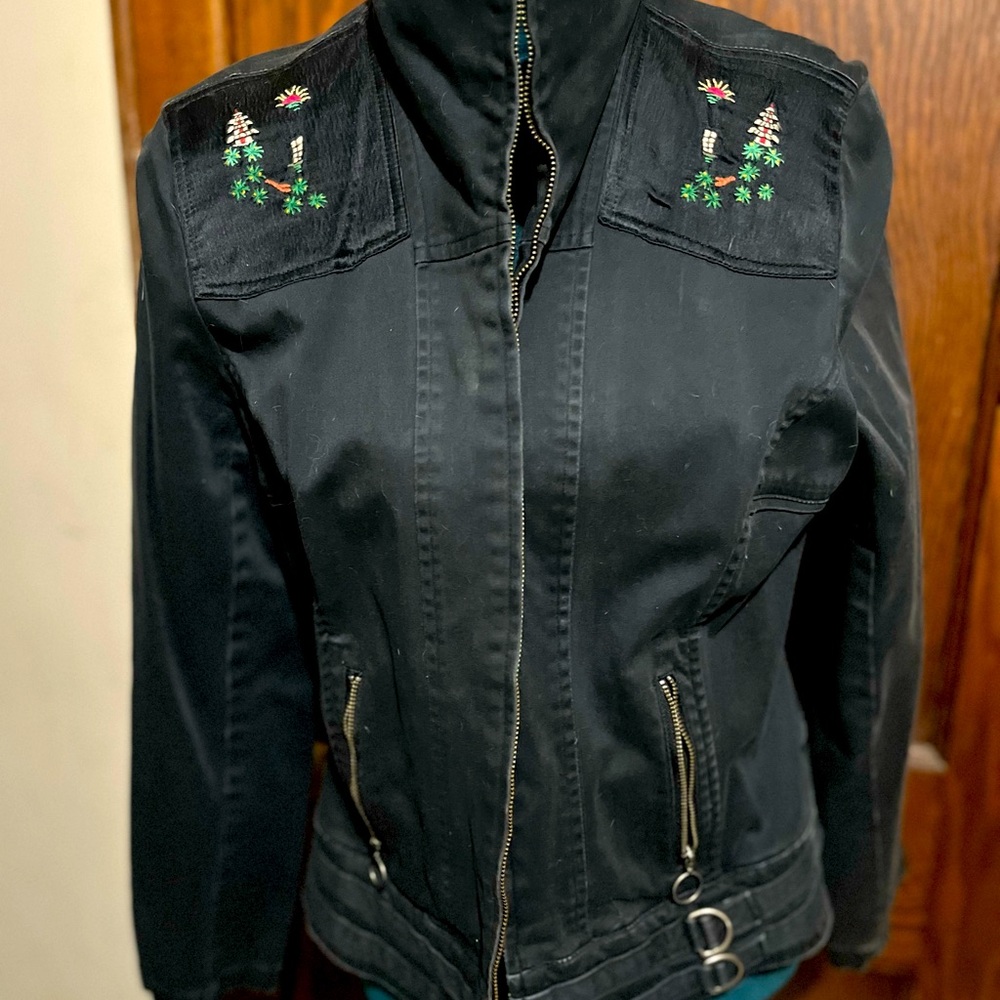 Light weight jacket. Hand embroidered design on top and back